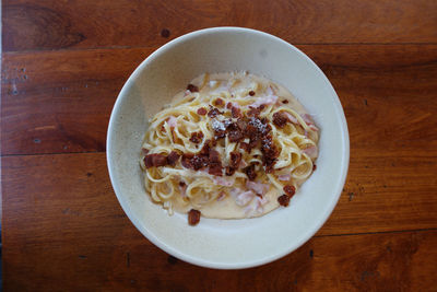 High angle view of food in bowl on table