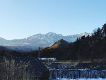 Scenic view of mountains against clear sky