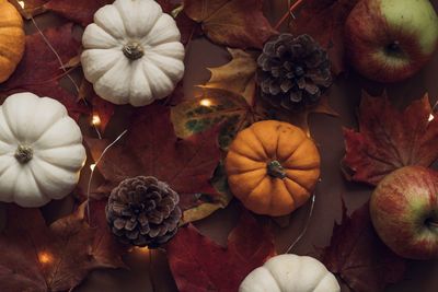 High angle view of pumpkins on table