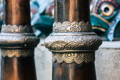 Close-up of metal structure against building