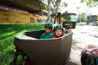 High angle view of boy playing in swimming pool