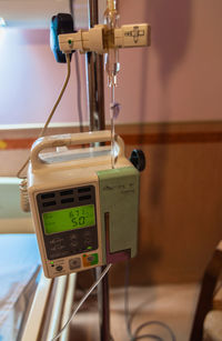 Close-up of medical equipment hanging