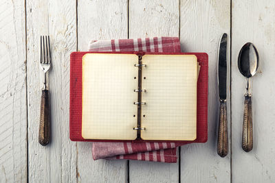 Directly above shot of open book on table