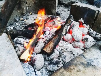 High angle view of bonfire