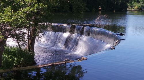 High angle view of waterfall in river