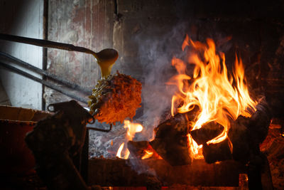 Close-up of bonfire at night