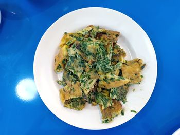 High angle view of food served in plate