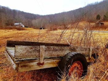 View of tire track on field