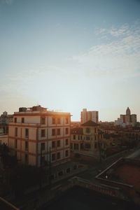 High angle view of buildings against sky