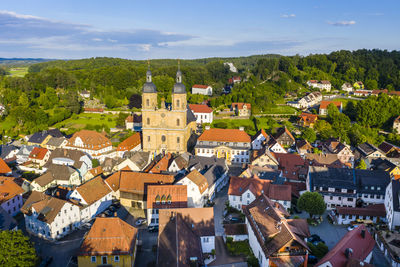 High angle view of townscape against sky