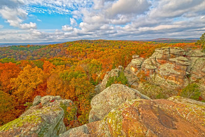 Scenic view of landscape against sky during autumn