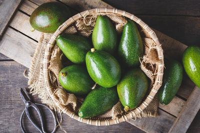 High angle view of avocadoes on table