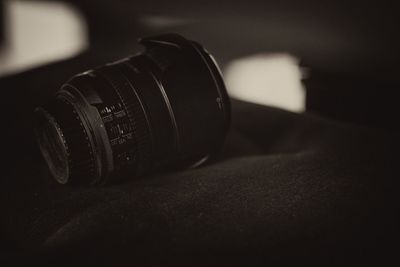 Close-up of camera on table