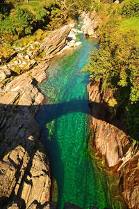 High angle view of swimming pool by river