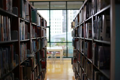 Row of books in library