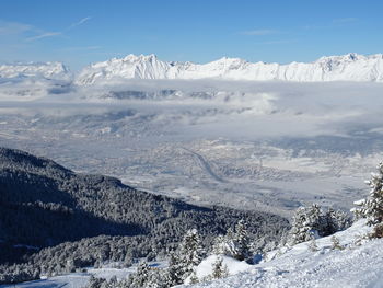 Scenic view of snowcapped mountains against sky