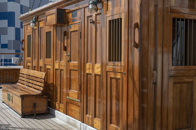 Las palmas de gran canaria, spain october, 01 2021 wooden room on deck of statsraad lehmkuhl.