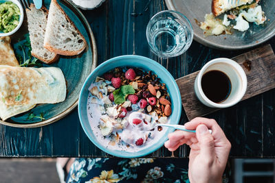 Cropped image of woman having breakfast at table