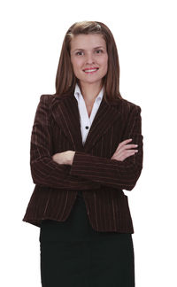 Portrait of a smiling young woman against white background