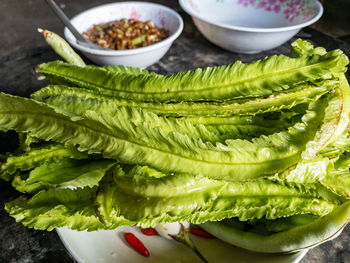 High angle view of vegetables on table