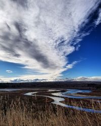 Scenic view of landscape against sky during winter