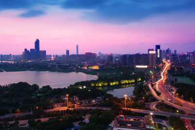 City skyline with river in background