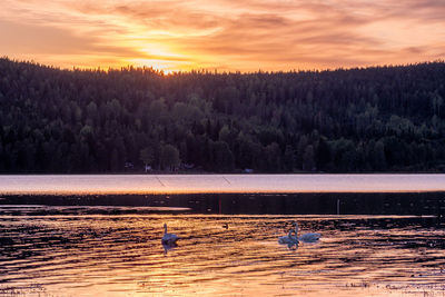 Scenic view of lake against sky during sunset