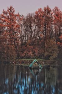 Scenic view of lake in forest during autumn