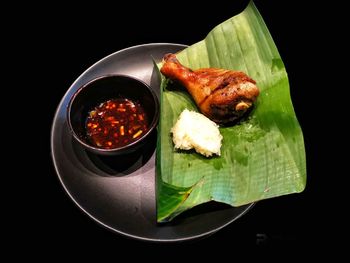 High angle view of food in plate on table