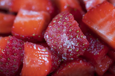 Full frame shot of chopped strawberries