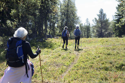 Senior women hiking