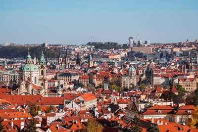 High angle view of prague townscape against clear sky