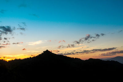 Silhouette landscape against sky during sunset