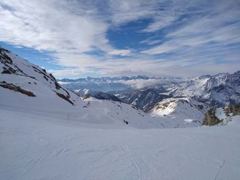 Scenic view of snowcapped mountains against sky