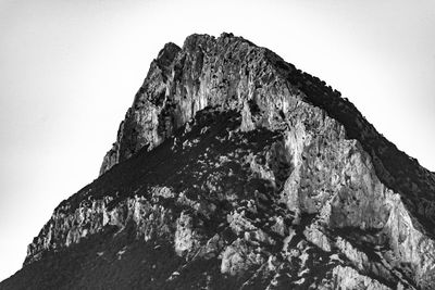 Low angle view of rock formation against clear sky