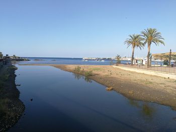 Scenic view of sea against clear sky