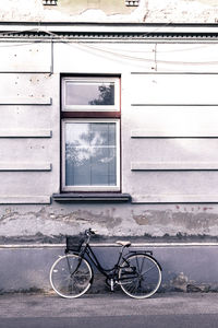 Bicycle on the street of european city. travel aesthetics. stylish wallpaper. slovenia. ljubljana