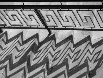 Close-up high angle view of railings with shadows