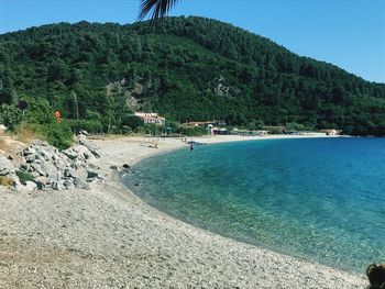 Scenic view of beach against clear sky