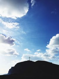 Low angle view of silhouette mountain against sky