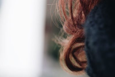 Close-up of woman wearing hat at home
