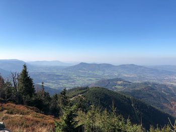 Scenic view of mountains against clear sky