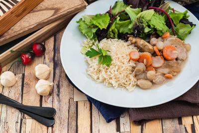 High angle view of food on table