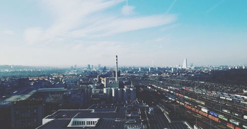 High angle view of city against sky