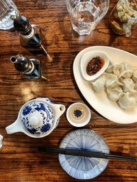 High angle view of dumplings on table