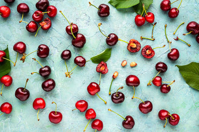 Directly above shot of cherries on table