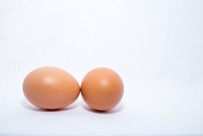 Close-up of eggs over white background