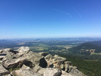 Aerial view of landscape against blue sky