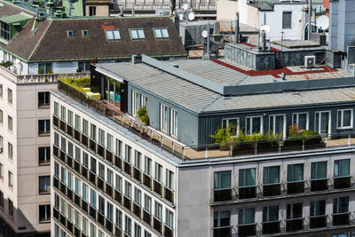 High angle view of houses in town