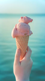 Close-up of hand holding ice cream cone